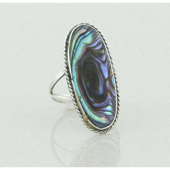 Sterling Silver Abalone Shell Ring Size 6 1/2 - Picture 4 of 6